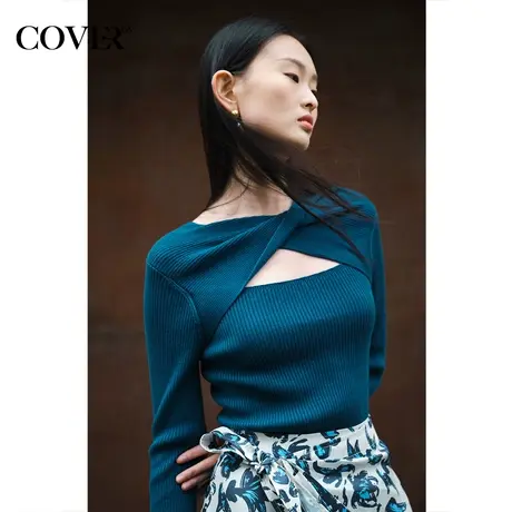 COVER春季扭结款套头打底坑条毛衣商品大图