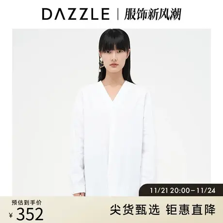 DAZZLE地素奥莱 设计感抽绳V领长袖衬衫上衣女2D4C4181C图片