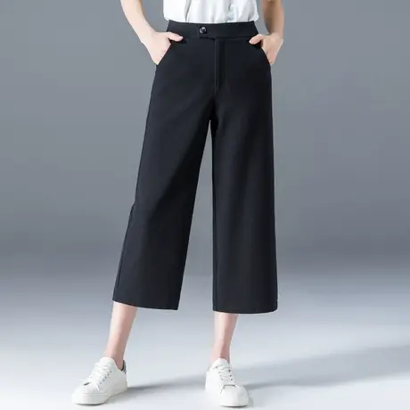 黑色西装裤女春秋阔腿裤2024新款七分直筒裤九分休闲裤宽松八分裤商品大图