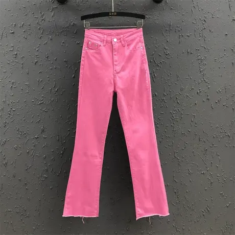 夏季新款糖果色牛仔裤长款女2025时尚洋气百搭修身显瘦高腰微喇裤商品大图