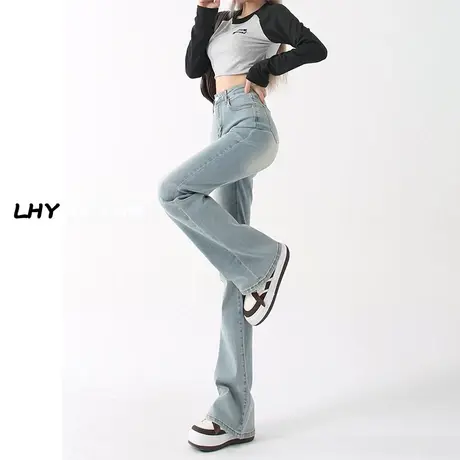 水洗蓝微喇叭牛仔裤女秋季2023年新款设计感高腰显瘦小个子马蹄裤商品大图