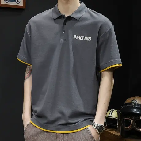 polo衫男短袖t恤男士宽松大码潮牌夏季23新款衣服男装假两件体恤图片