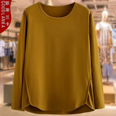加肥加大码中年妈妈秋装打底衫上衣宽松时尚百搭圆领纯棉长袖T恤图片