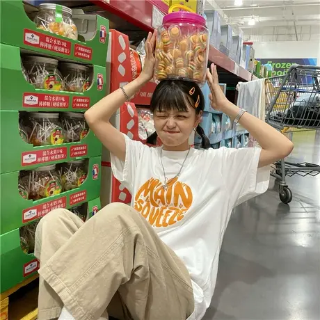 红续原创盐系少女新款韩版宽松百搭ulzzang纯棉短袖T恤上衣ins潮商品大图