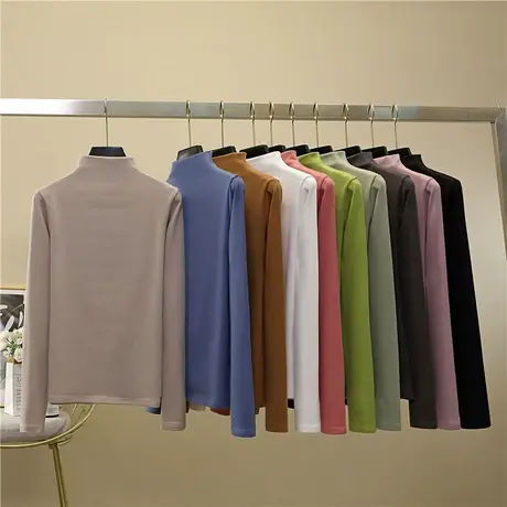 秋冬加绒半高领内搭洋气百搭仿羊绒衫长袖上衣服针织小衫打底衫女图片