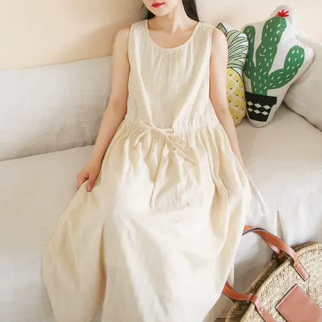 【买一送一】夏新款宽松法式棉质仙气背心裙加大码收腰背心长裙商品大图