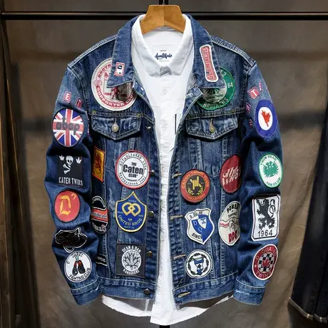 秋季新款牛仔外套男士修身青年牛仔衣中国风个性潮牌褂子男款衣服图片