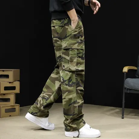 迷彩直筒休闲裤男士春秋宽松大码潮牌春季2024新款阔腿裤裤子男裤商品大图