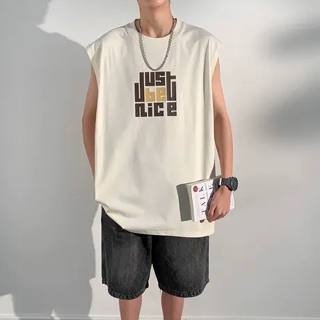 夏季圆领纯棉汗衫男士青少年帅气篮球背心男生无袖t恤男装上衣服商品大图