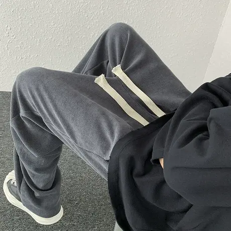 灯芯绒裤子男秋冬款加绒直筒长裤重磅宽松阔腿卫裤新款休闲运动裤商品大图