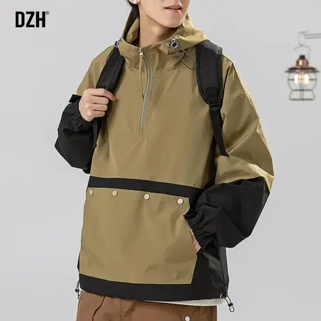 男士半拉链冲锋衣外套男秋季潮高级感男装2024新款连帽夹克登山服商品大图