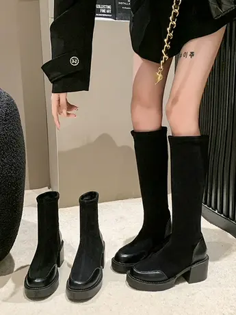 高跟马丁靴子女粗跟2023新款秋冬季爆款短靴女春秋单靴弹力瘦瘦靴商品大图