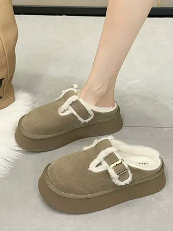 包头半拖鞋女冬季外穿厚底复古加绒勃肯2023新款羊羔毛毛棉拖爆款商品大图