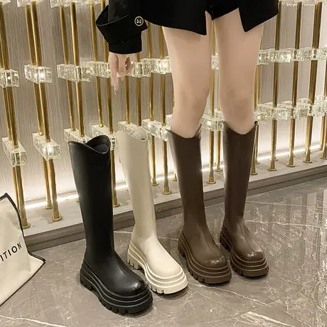 小个子厚底长筒靴子女秋冬2023新款V口高筒骑士靴显瘦不过膝长靴商品大图