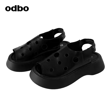 【商场同款】odbo/欧迪比欧2022年新款厚底增高凉鞋女镂空牛皮革商品大图