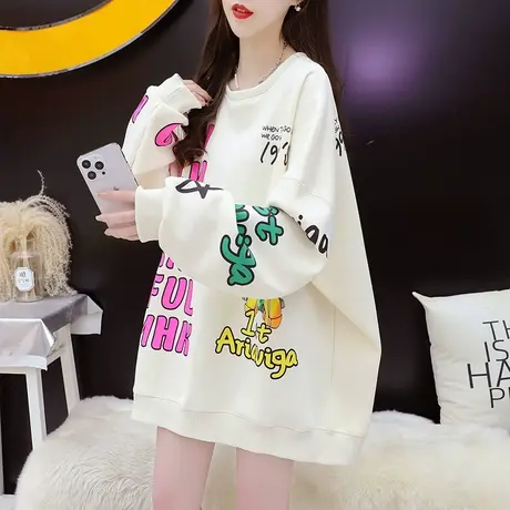 加绒加厚卫衣女中长款2023新款秋冬宽松设计感慵懒风欧版大码上衣商品大图