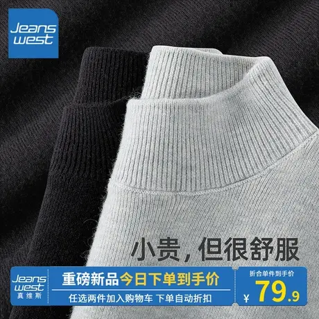 KV真维斯立领打底衫女秋冬2024新款黑色修身显瘦毛衣内搭长袖上衣商品大图