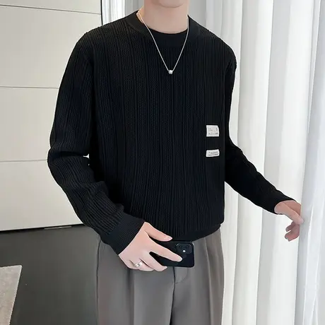 复古高级感条纹套头打底衫毛衣秋冬季潮流贴标小众休闲内搭针织衫商品大图