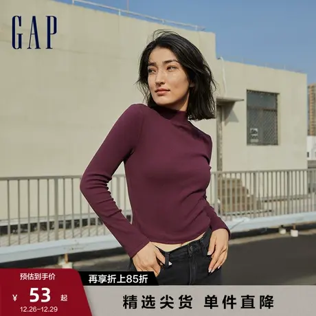 【断码优惠】女友T Gap女装秋半高领弹力罗纹针织衫休闲T恤445757商品大图