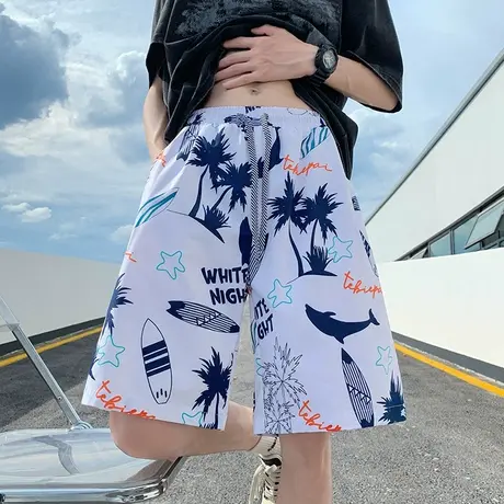 沙滩裤男夏季潮牌薄款居家睡裤速干泳裤花短裤可下水宽松大裤衩子商品大图