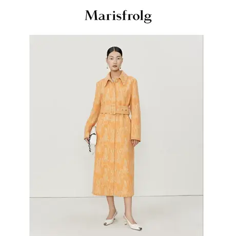 【梵高画作】玛丝菲尔春季新款羊毛橙色毛呢外套大衣长款图片