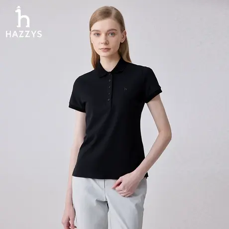 【商场同款】Hazzys哈吉斯修身纯色短袖POLO衫女夏季新款休闲T恤商品大图