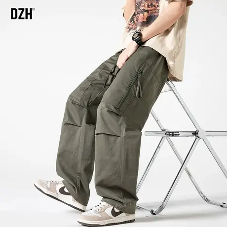 男士军绿色工装裤男潮牌休闲裤子男款2024年春季男裤阔腿裤直筒裤商品大图