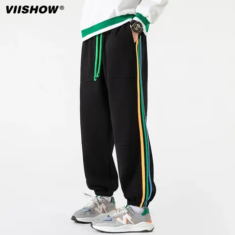 VIISHOW裤子男士春秋季潮牌条纹直筒宽松阔腿裤百搭休闲卫裤潮图片