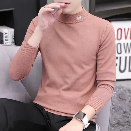 秋季半高领毛衣男装修身潮流针织打底衫男士帅气加厚长袖学生上衣商品大图