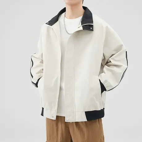 翻领夹克男款春秋季新款美式休闲撞色冲锋衣男士潮牌宽松痞帅外套商品大图