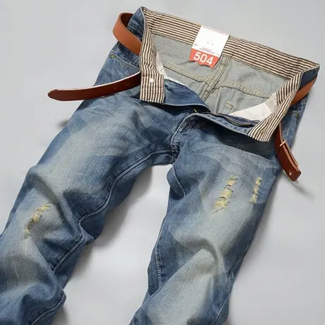 秋冬新款男士牛仔裤潮男长裤修身直筒韩版潮个性休闲青少年男裤子商品大图