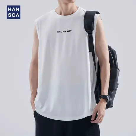 hansca无袖背心男夏季薄款潮牌健身运动坎肩速干透气印花打底汗衫图片