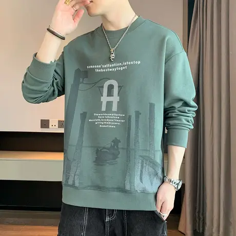 长袖T恤男秋季新款圆领卫衣潮流时尚休闲百搭宽松体恤打底衫上衣商品大图