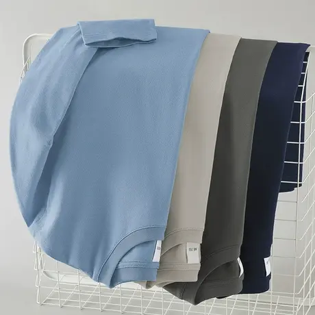 秋季长袖t恤男装纯棉宽松圆领上衣服纯色潮流内搭打底衫全棉秋衣商品大图