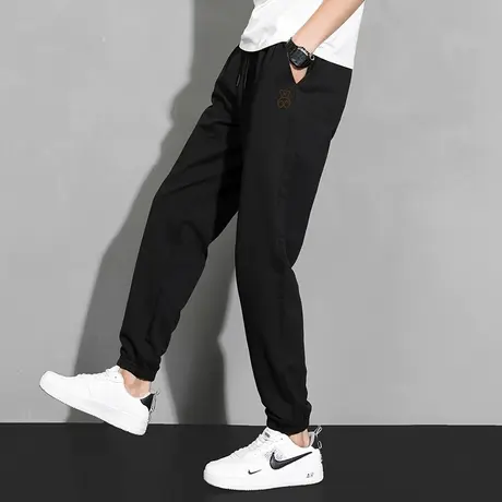 长裤子男秋冬款黑色休闲运动裤加绒九分小脚束脚小熊卫裤潮流百搭图片