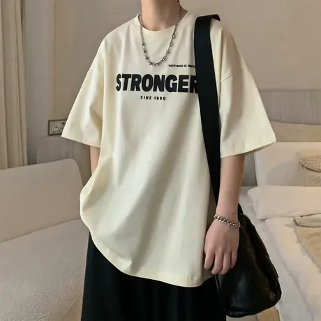 纯棉夏季薄款圆领短袖t恤男潮流美式字母印花休闲半袖情侣装上衣商品大图