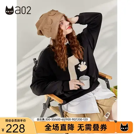 【轻途】a02短款卫衣女2023秋新品潮流刺绣圆领卫衣宽松休闲上衣商品大图