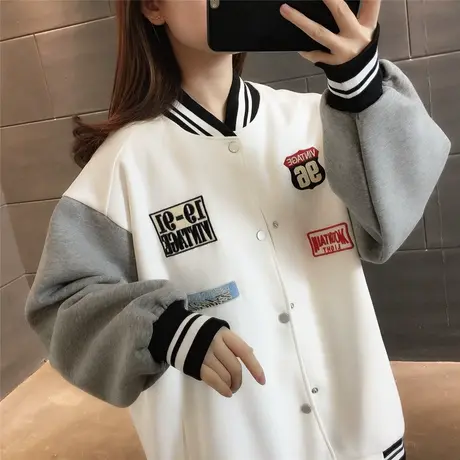 棒球服韩版秋季2023宽松减龄洋气外套上衣字母贴标女士卫衣潮流商品大图
