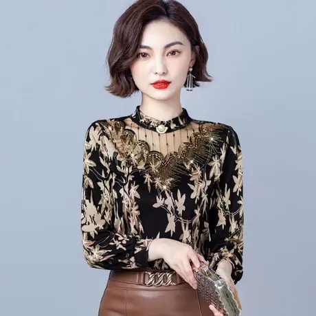 打底衫女春秋冬洋气2023年新款漂亮时尚加绒保暖别致蕾丝上衣内搭图片