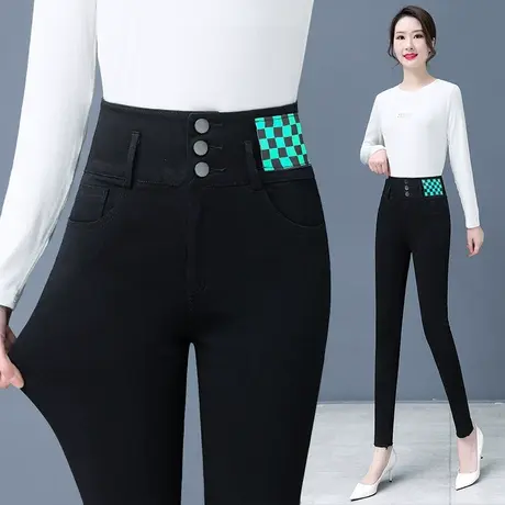 黑色打底裤女春秋季外穿小脚铅笔裤高腰显瘦弹力紧身小黑裤百搭潮图片