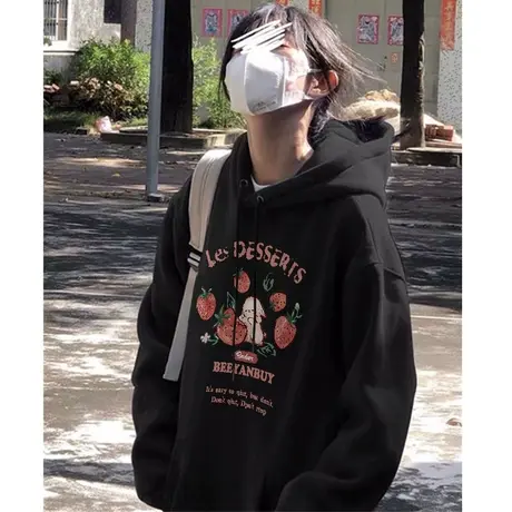 美式复古oversize潮牌卫衣女2023春秋薄款宽松慵懒风上衣连帽外套商品大图