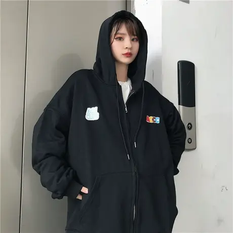 ins卫衣薄款宽松女初秋百搭外套拉链开衫超火cec连帽学生上衣服潮商品大图