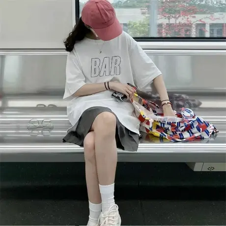 仿棉大版短袖t恤女清仓新款夏季宽松中长款遮屁股欧货大码上衣潮图片