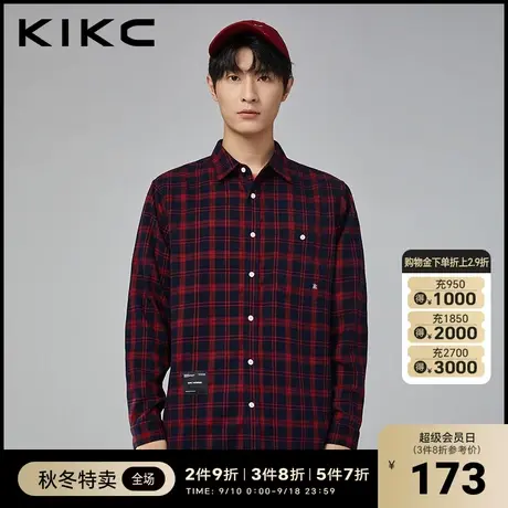 kikc格子衬衫男2023秋季新款商场同款美式复古休闲polo衫长袖外套图片