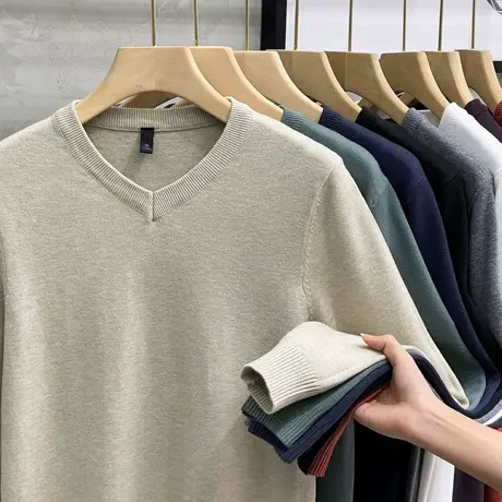 春装v领毛衣男2023爆款春秋季针织衫长袖T恤打底衫男鸡心领毛线衣图片