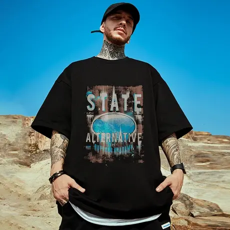 日系潮牌胖子男装大码宽松美式重磅青少年短袖T恤加肥加大半袖男商品大图