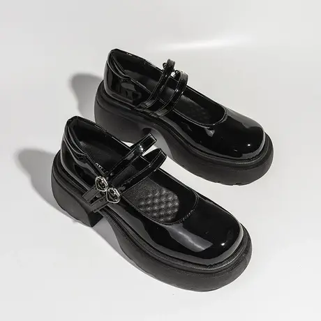 玛丽珍女鞋2023夏季新款时尚百搭一字带单鞋小个子高跟厚底小皮鞋商品大图