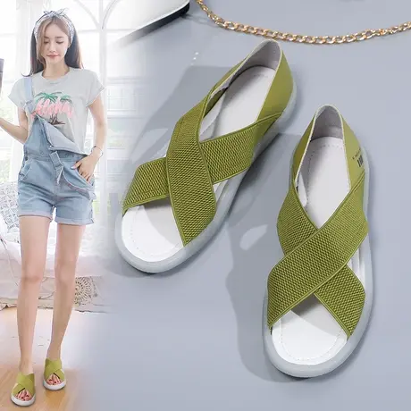 松紧带凉鞋女夏平底舒适一脚蹬孕妇鞋大码41-43软底罗马鞋大学生商品大图