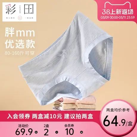 彩田莫代尔棉内裤女胖mm大码柔软透气中高腰棉感宽边三角女士内裤商品大图
