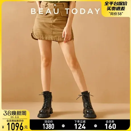 BeauToday英伦风马丁靴女春秋单靴真皮中筒靴女2024新款时装靴女图片